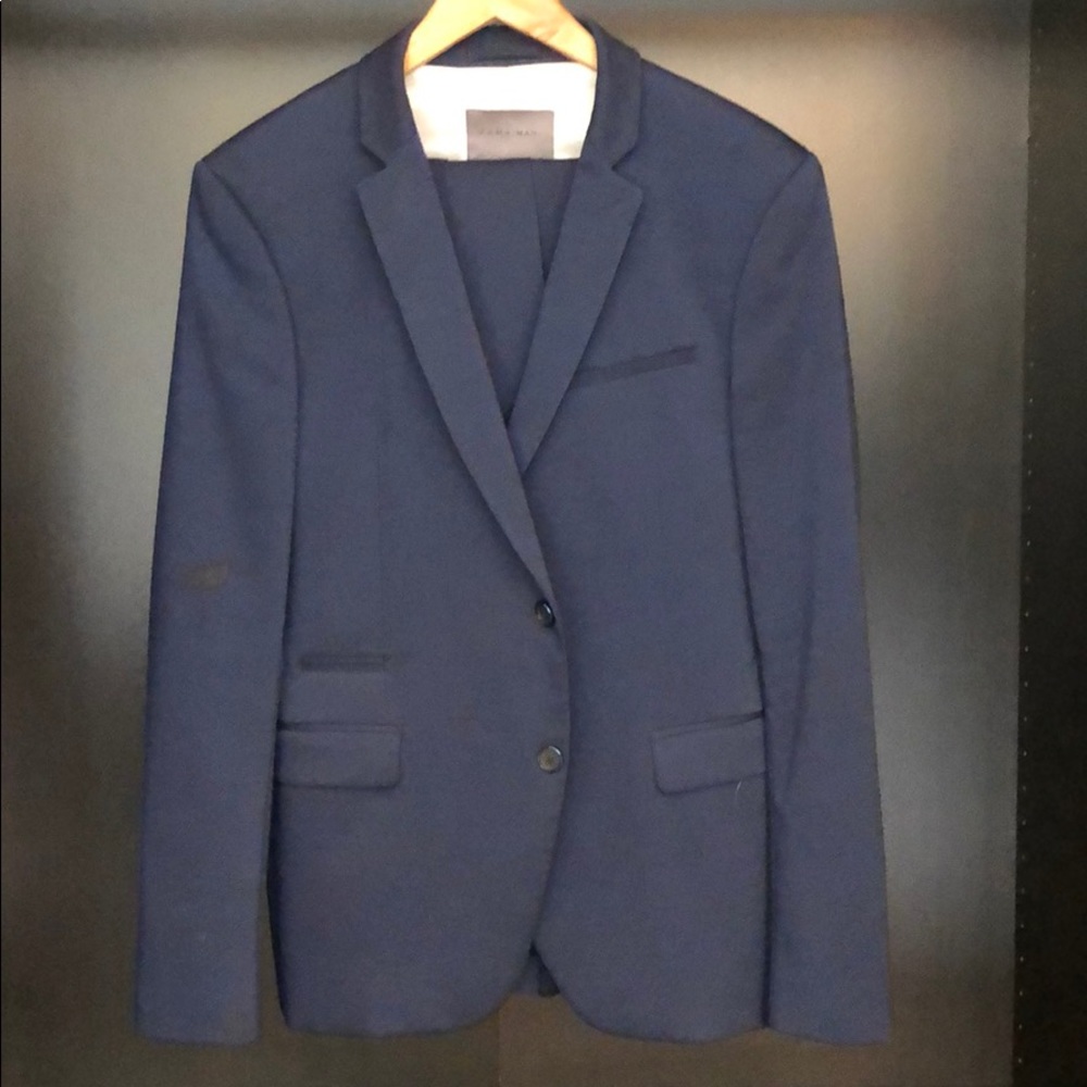 Zara Navy Blue Fitted Suit - Jacket and Pants